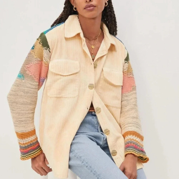 Anthropologie Jackets & Blazers - Anthropologie Pilcro Easygoing Shirt Boho Corduroy Knit Women’s Jacket Cream S.